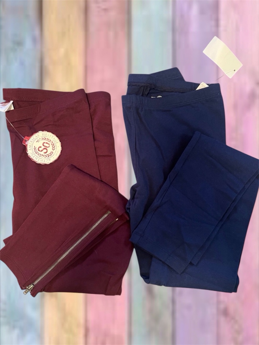 So Wine Red Navy Blue Two Piece Bundle Stretch Leggings NWT